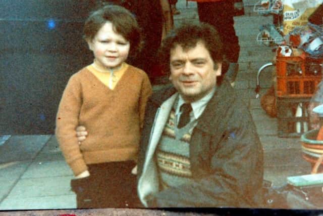 David Jason with young fan Wayne Baker during filming in Doncaster during the 1970s.