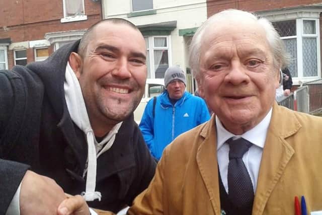 Fan Paul Davis meets Sir David Jason on set.