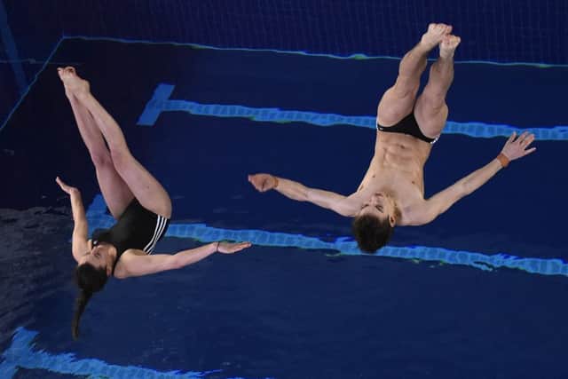 City of Sheffield Diving Club's Clare Cryan (left) and Ross Haslam.  Photo: Andrew Matthews/PA Wire