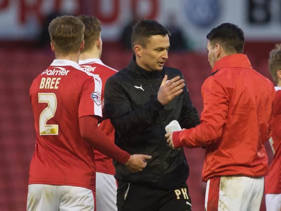 Co-caretaker boss Paul Heckingbottom congratulates his players at the end of the game