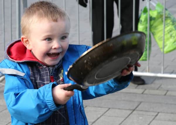 NDFP/NDOS - Pancake Day in Doncaster Market Place.  James Harty age 4