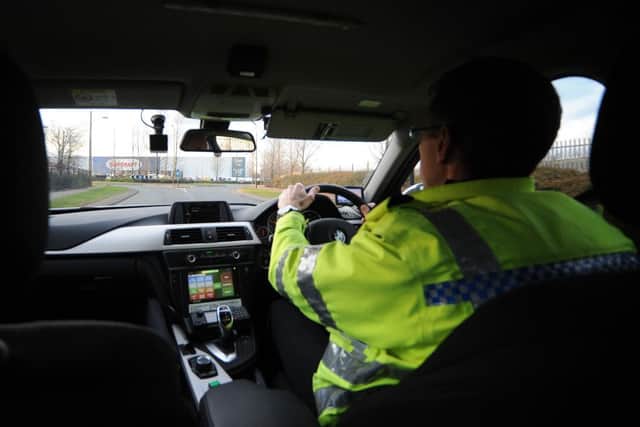 PC Pete Burke is part of the South Yorkshire Police Operation Ophelia which is aiming to catch drivers offending behind the wheel by using a HGV. Picture: Andrew Roe