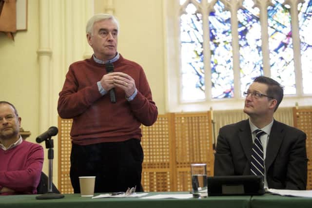 Shadow chancellor John McDonnell speaking to Labour members in Sheffield at St Marys Church with local MP Paul Blomfield
Picture by Dean Atkins