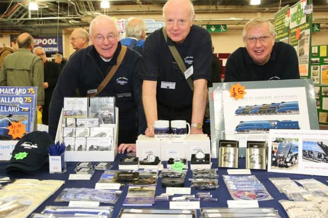 NDFP Festival of British Railway Modelling at Doncaster Racecourse. L>R Tony Glenn, Bob Matkin, Don Gott. Sir Nigel Gresley Locomotive Trust