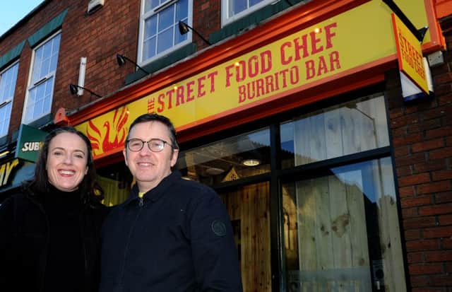 Abi and Richard Golland, of Street Food Chef, outside their third shop on Glossop Road. Picture: Andrew Roe