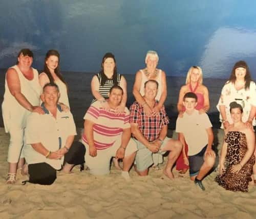 The holiday group struck by suspected slmnonella.
 Jane Hollingworth and her daughter Kelly-Jay Ahmed on far right and the Keith Knight and his wife Margaret, third right