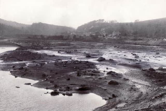 The lower Rivelin Dam in December 1958, when it was drained to be converted to hold drinking water