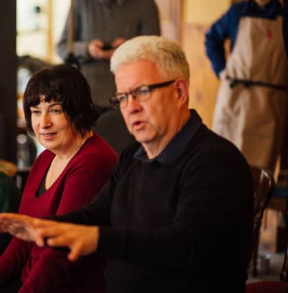 Author Joanne Harris with Barnsley Bard Ian McMillan at the opening