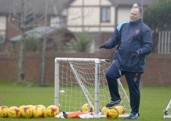 Blackpool FC players in training at Squires Gate.  Pictured is manager Neil McDonald.