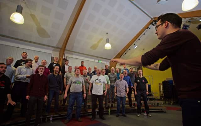 Paul Lally and the Barbershop Chorus 'Hallmark of Harmony' rehearse for their concert to raise funds for Macmillan at Kingsfield Hall, Sheffield, S11 9AW, on March 13, 2016