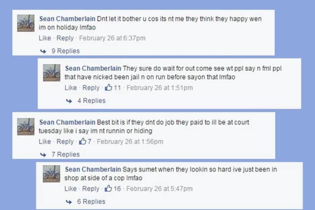 Some of the messages Sean Chamberlain posted on Facebook