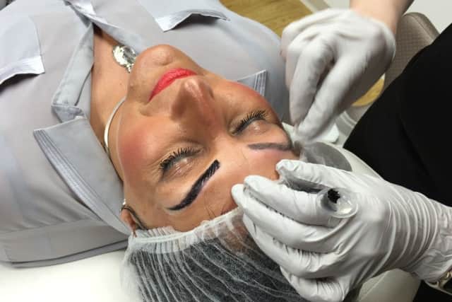 Joanne having her 'dream brows' done at Vinisha's Sheffield salon