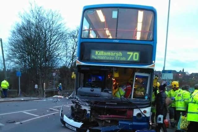 This is the scene of a bus crash this evening (March 3) in Chesterfield.