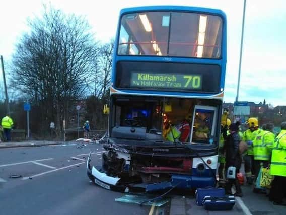 This is the scene of a bus crash this evening (March 3) in Chesterfield.