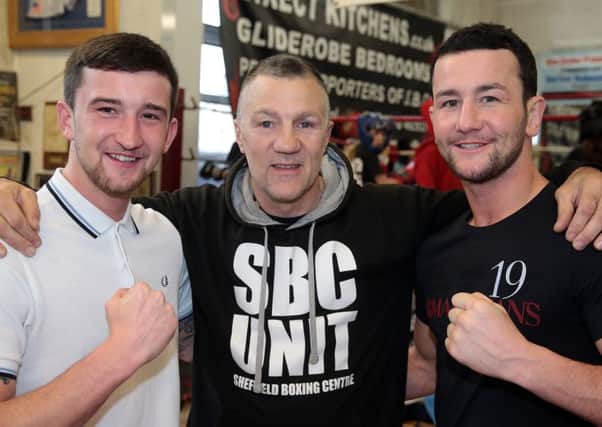 Sam and Joe Sheedy at the Sheffield Boxing Club with Glyn Rhodes, Sheffield. Photo by Glenn Ashley.