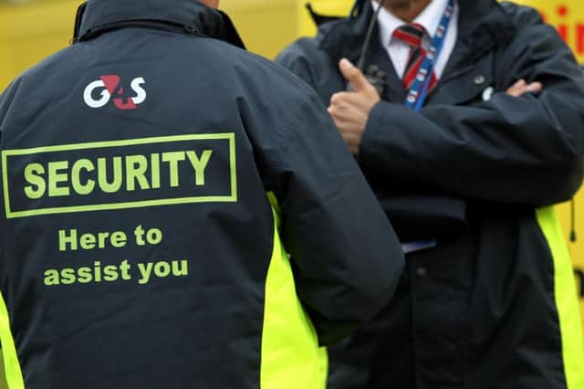 G4S Security guards outside the USA training base at Alexandra Stadium, Birmingham  Photo: David Davies/PA Wire.