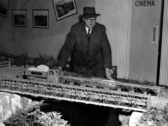 Rotherham man Sir Donald Bailey looking at a model of his famous Bailey Bridge