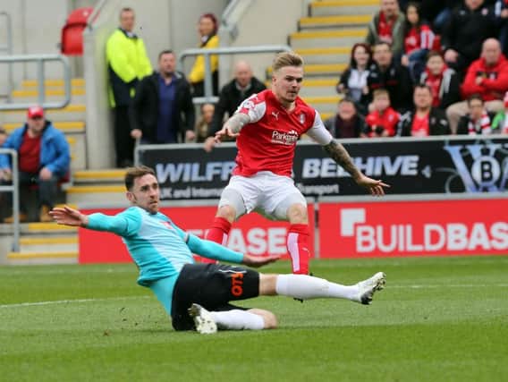 Danny Ward has a shot on goal in Rotherham's 3-3 draw with Derby