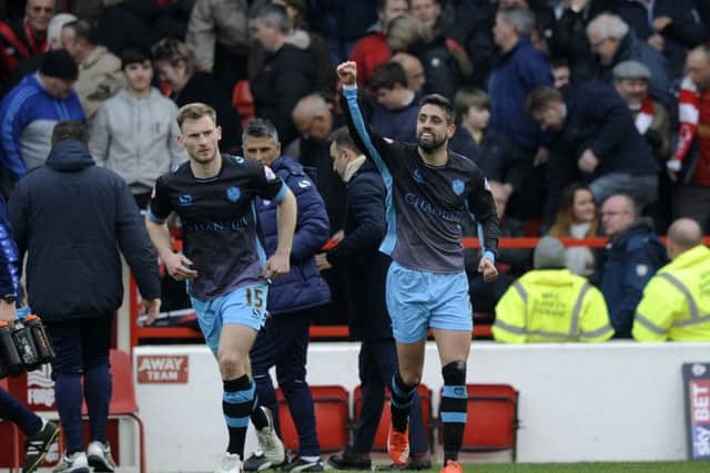 Marco Matias celebrates Sheffield Wednesday's third goal against Nottingham Forest