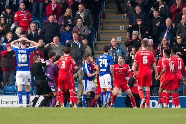 Chesterfield vs Walsall - Tempers flare after Walsall take a 2-1 lead - Pic By James Williamson