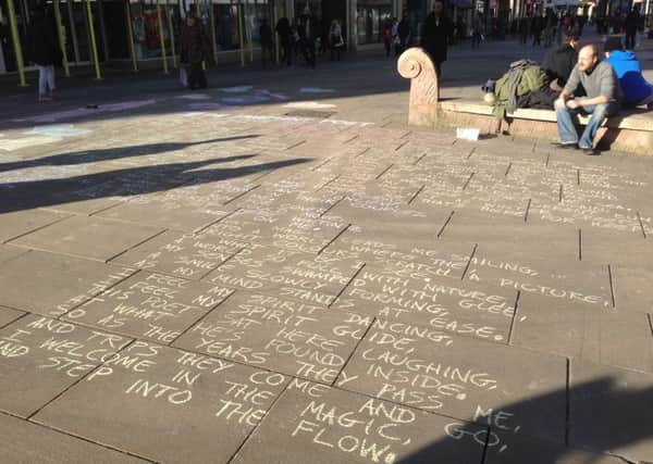 The Pavement Poet's work in Fargate, Sheffield.