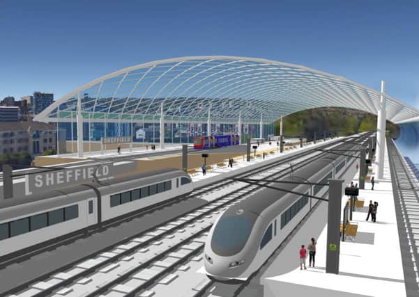 Artists' impression of an HS2 station at Victoria in Sheffield city centre. By HLM Architects