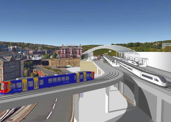 Artists' impression of an HS2 station at Victoria in Sheffield city centre.
By HLM Architects