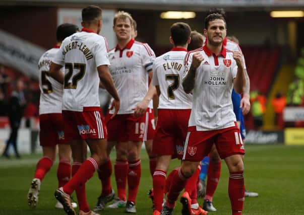 Sheffield United celebrate their third goal against Oldham Athletic last weekend