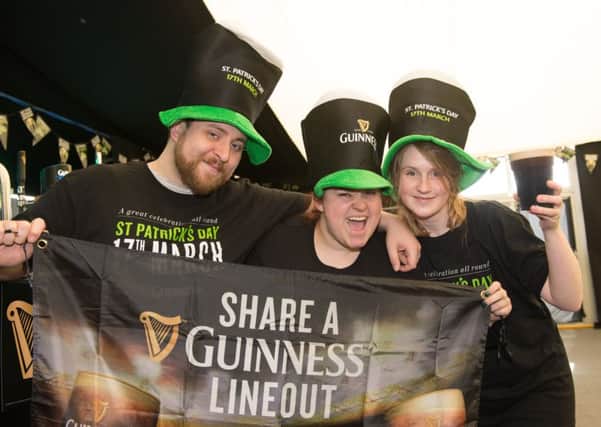St Patricks Day celebration getting under way for the staff of the Frog and Parrot on Devonshire Green
Luke Skinner Fawcett, Siobhan Humphries and Sara Charlesworth