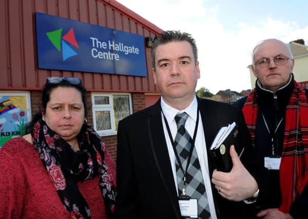 (l-r) Bev Chapman, Sean Gibbons, and Andy Pickering are unhappy at the plans to close the Drug Depo at The Hall Gate Centre, Mexborough. Picture: Andrew Roe