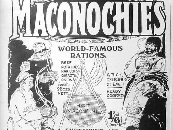 A poster advertising Maconochie's field rations,. famously unpopular with troops