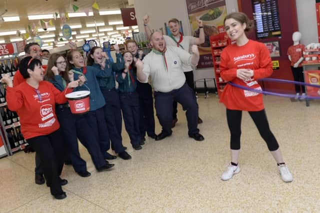 Bethany Cuttell-Bladen, 19,  doing a hula hoop challenge for 2.5hours for Sport Relief at Sainsburys, Edenthorpe.