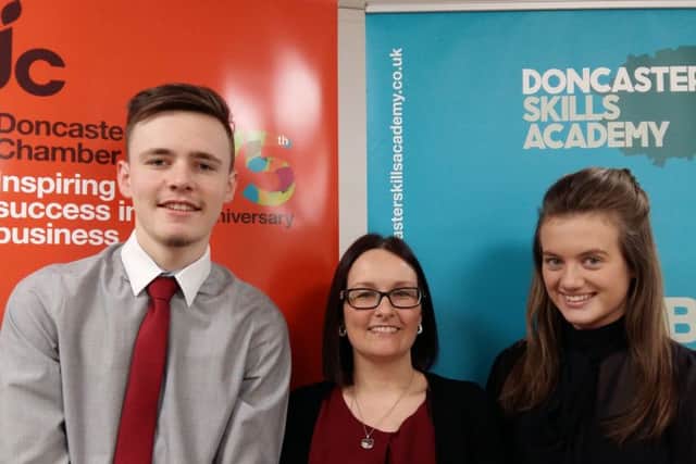 Tina Slater, Business and Education Manager (middle) with Doncaster Chamber apprentices, Asa Buckley and Sophie Moore.