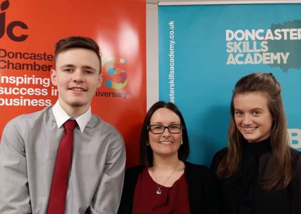 Tina Slater, Business and Education Manager (middle) with Doncaster Chamber apprentices, Asa Buckley and Sophie Moore.