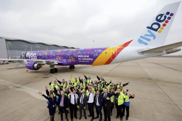 First Flybe aircraft lands at Robin Hood Airport ahead of the first flight to Paris. Picture: Shaun Flannery