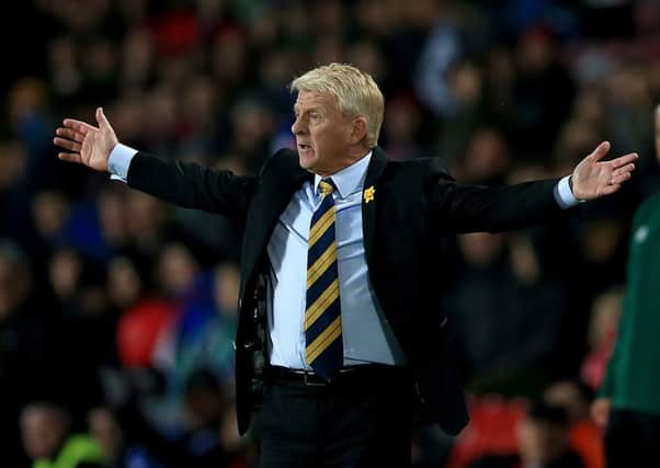 Scotland manager Gordon Strachan gestures on the touchline during the International Friendly at the Generali Arena, Prague