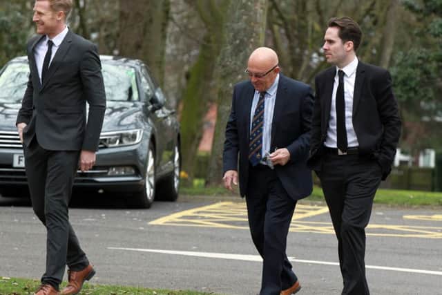 The funeral of Steve Uttley took place at Ardsley Crematorium in Barnsley. Pictured are Adam Lockwood, Mickey Walker, and Sean Mcdaid.