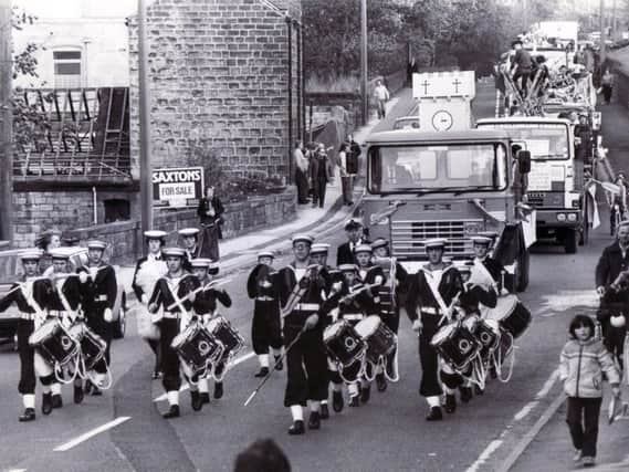 The Stocksbridge and District Mayor's Charity Parade moving along Manchester Road in October 1981