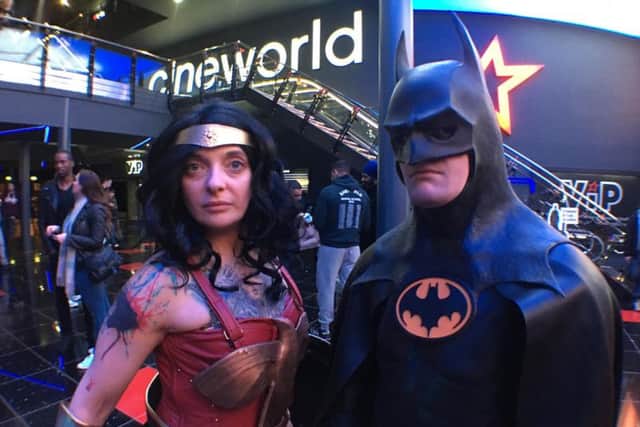 The Superheroes cosplay team members Wonderwoman Rebecca Lane-Williams and Batman John Hall.