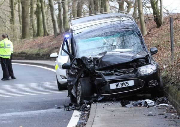 Scene picture near Stocksbridge, South Yorkshire, where a crash between a hearse and a car closed the A616 in both directions this afternoon.Picture: Ross Parry
