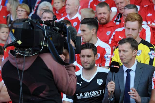 Sky Sports presenter Tim Thornton at Barnsley Football Club for a big team photo as part of Sky Sports 92 Live. Picture: Andrew Roe