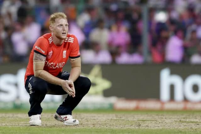 England's Ben Stokes reacts after a catch was dropped off his bowling during the final of the ICC World Twenty20 2016