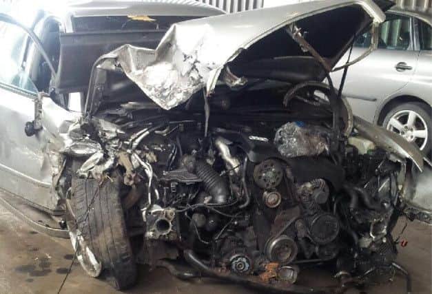 The stolen Audi was destroyed in the collision. Pic: South Yorkshire Police