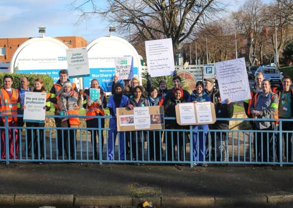 Junior doctors at Northern General Hospital, Sheffield, on the picket line at a previous strike in January. PIC ROSS PARRY