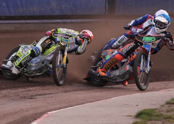 Simon Stead leads Dimitri Berge and Josh Auty in heat one. Pic: Andy Garner