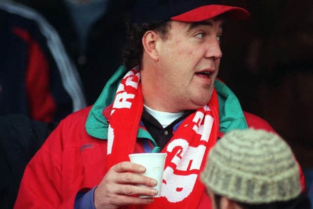 Jeremy Clarkson filming at a Doncaster Rovers match at Belle Vue in 1998