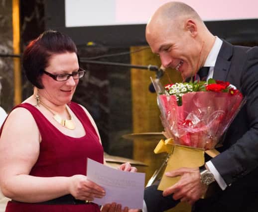 Joanne Scaife receiving her Sanctuary award