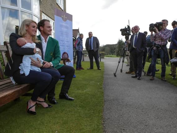 Masters champion Danny Willett with his wife Nicole and baby Zachariah at Lindrick Golf Club in South Yorkshire. Pic by Ross Parry