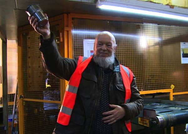 Michael Eavis with one of 250,000 steel cups to be used at Glastonbury Festival in 2016. The steel was smelted in Sheffield.