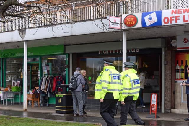 Police patrol around the Newfield Green and Gleadless Area of Sheffield after the incident last night. Picture: Marie Caley NSST Newfield Green MC 09